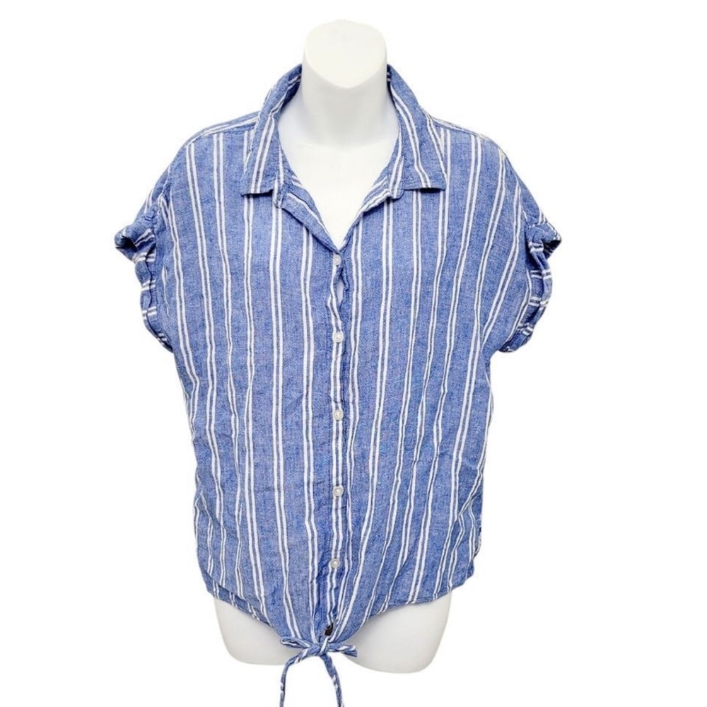 Jachs White and Blue Button Down Shirt with Notched Collar and Cuffed Sleeves